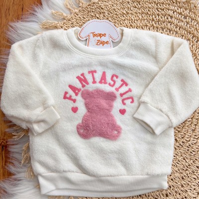 Conj. Casaco Fantastic Bear e Calça de Pelinho - Off White e Rosa